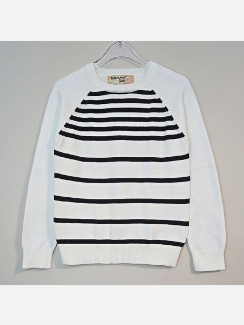 Triple Five Soul Girls Black & White Striped Cotton Sweater, Size 5 ~ EUC